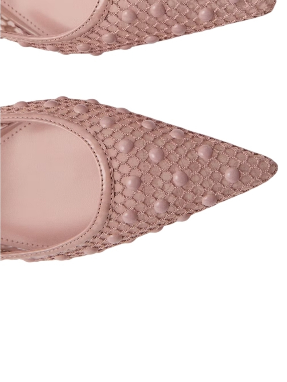 NEW! MANGO MNG Blush/Mauve Kitten Heel Mesh Studded Slingback 6.5.